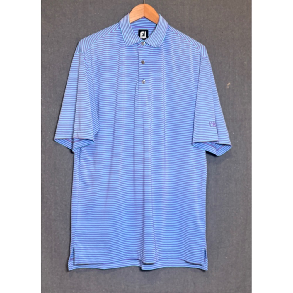 FootJoy Mens Golf Polo Shirt Medium Blue Purple Striped Island Country Club FJ